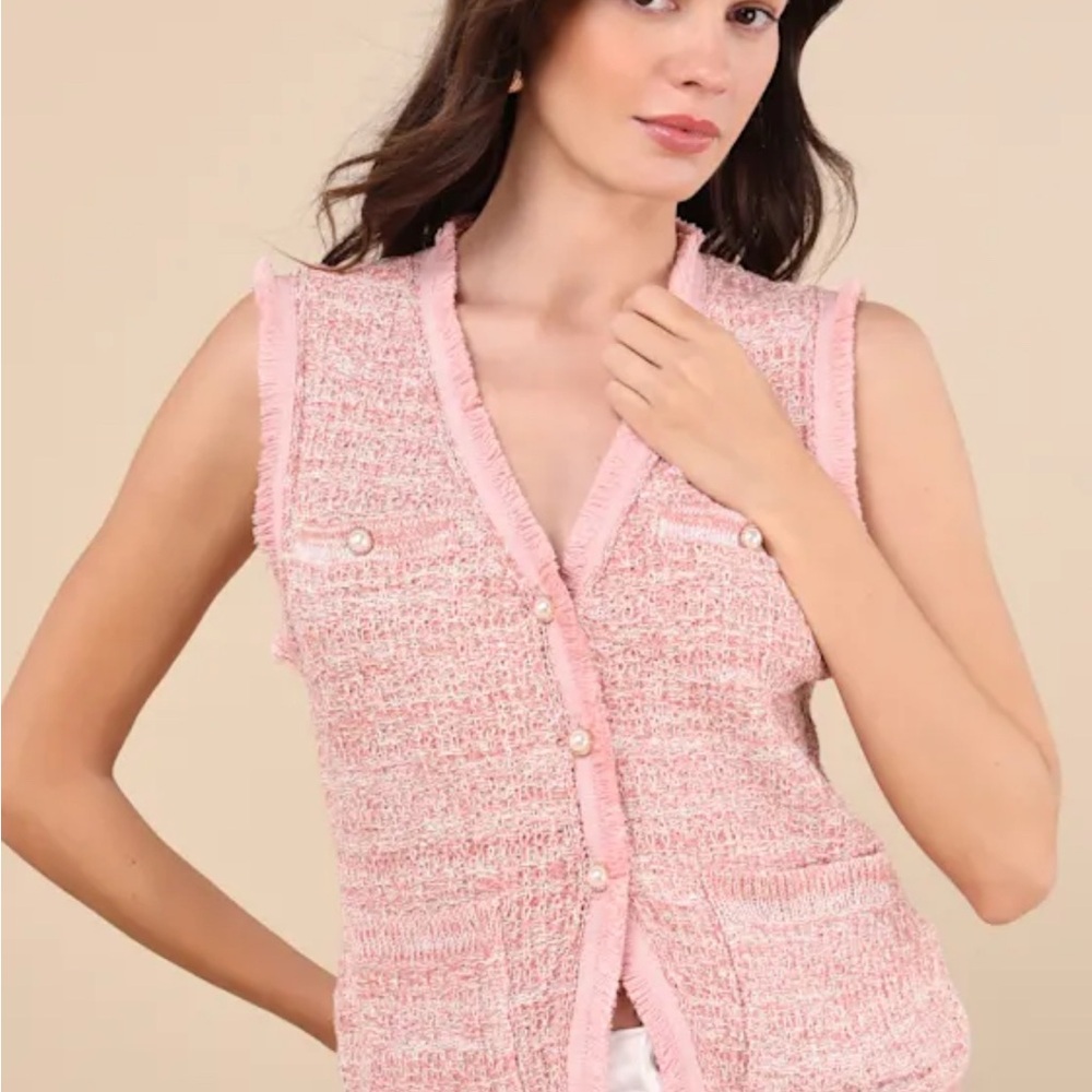 Lulu's Pink Tweed Buttoned Vest